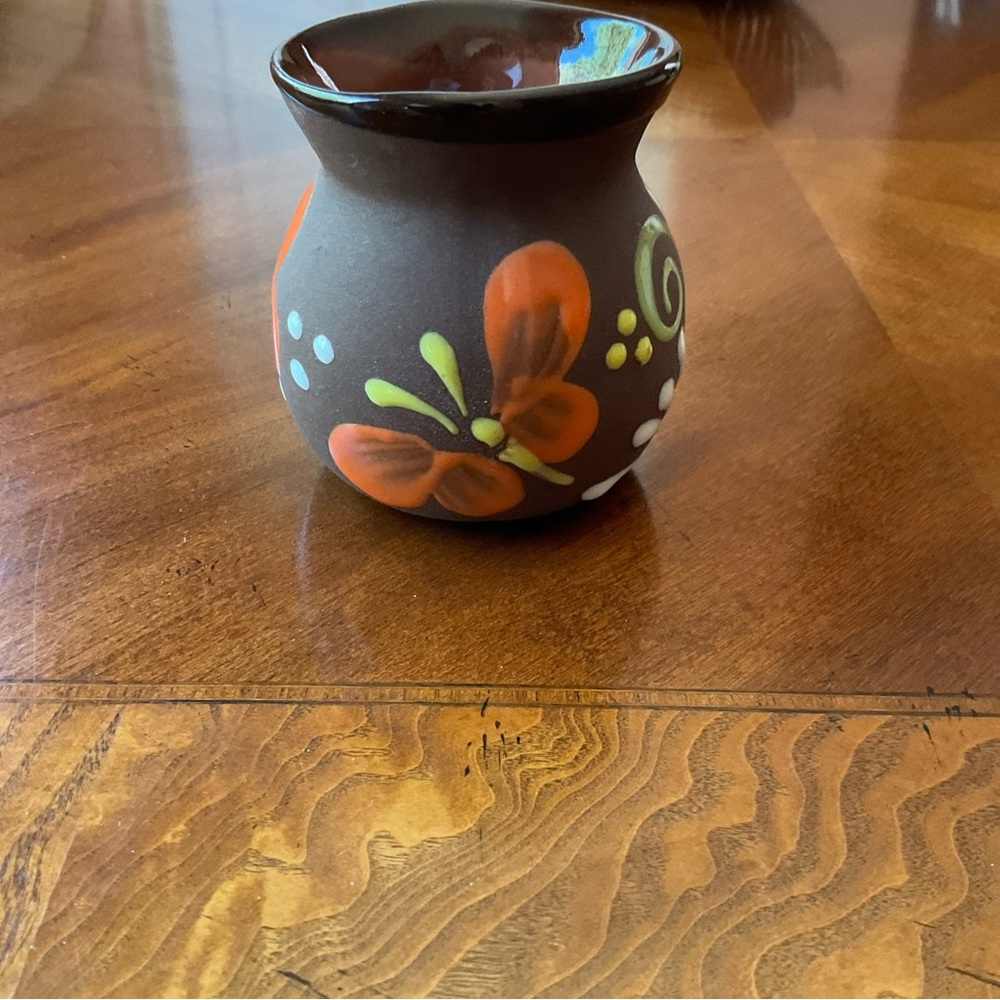 Mexican Pottery Small Pitcher Hand Painted, floral and butterflies, 4” NEW - Picture 5 of 11